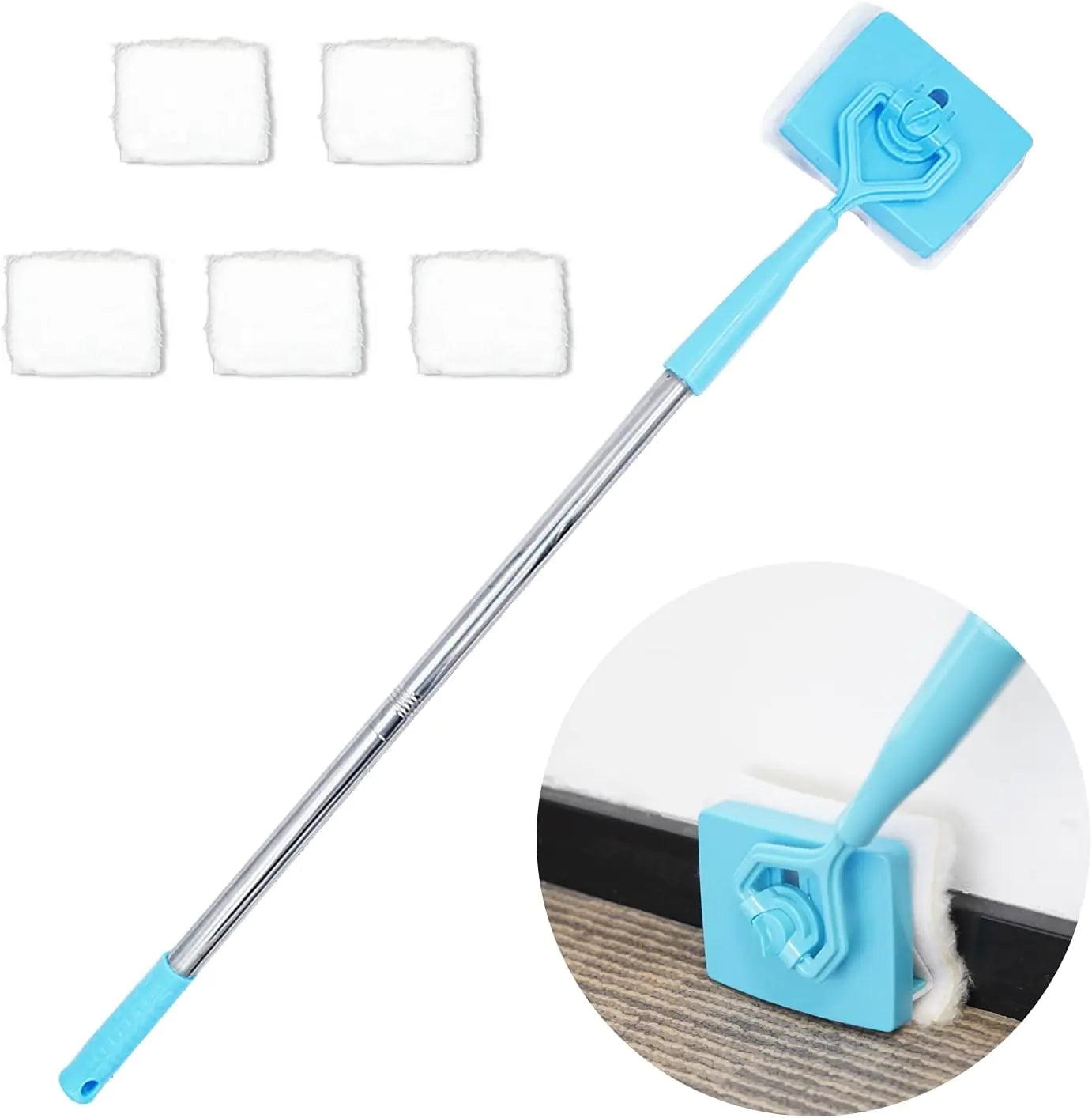 Baseboard Cleaner Tool with Handle 5 Reusable Cleaning Pads