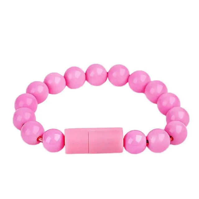 Bead Bracelet USB Charging Cord Pink Type2 for iPhone