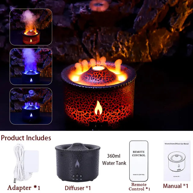 Volcano Fire Flame Air Humidifier Aroma Diffuser Essential Oil with remote 360ml EU