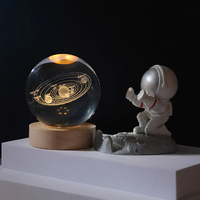 3D Laser Engraved Solar System Ball with LED Light Base R 6cm