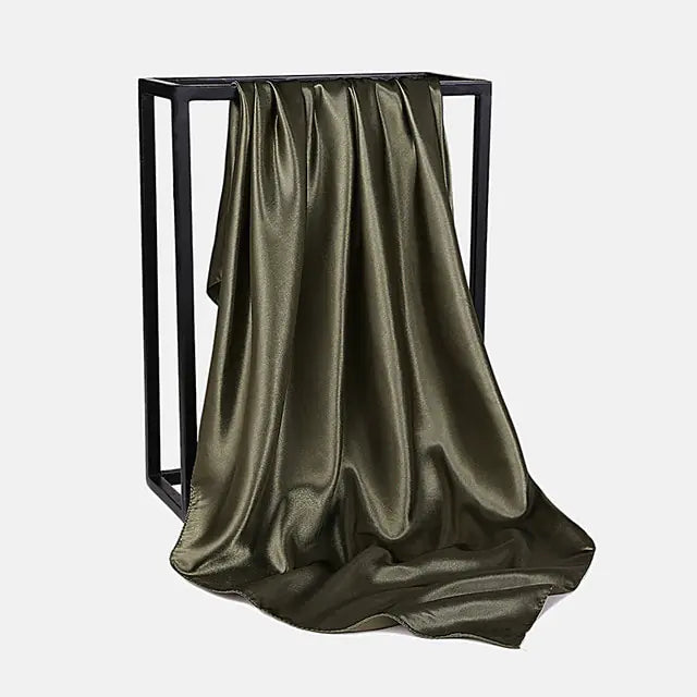 Solid Color Silk Neckerchief Scarf Army Green 90x90cm