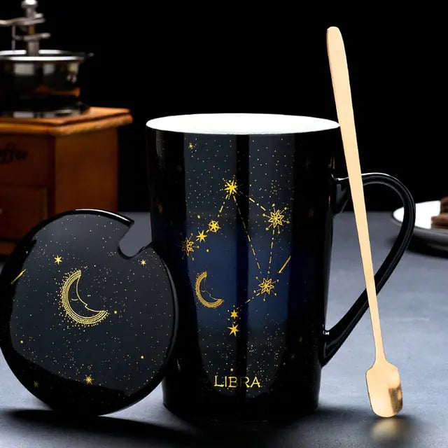 12 Constellations Creative Mugs With Spoon Libra Black 420ml