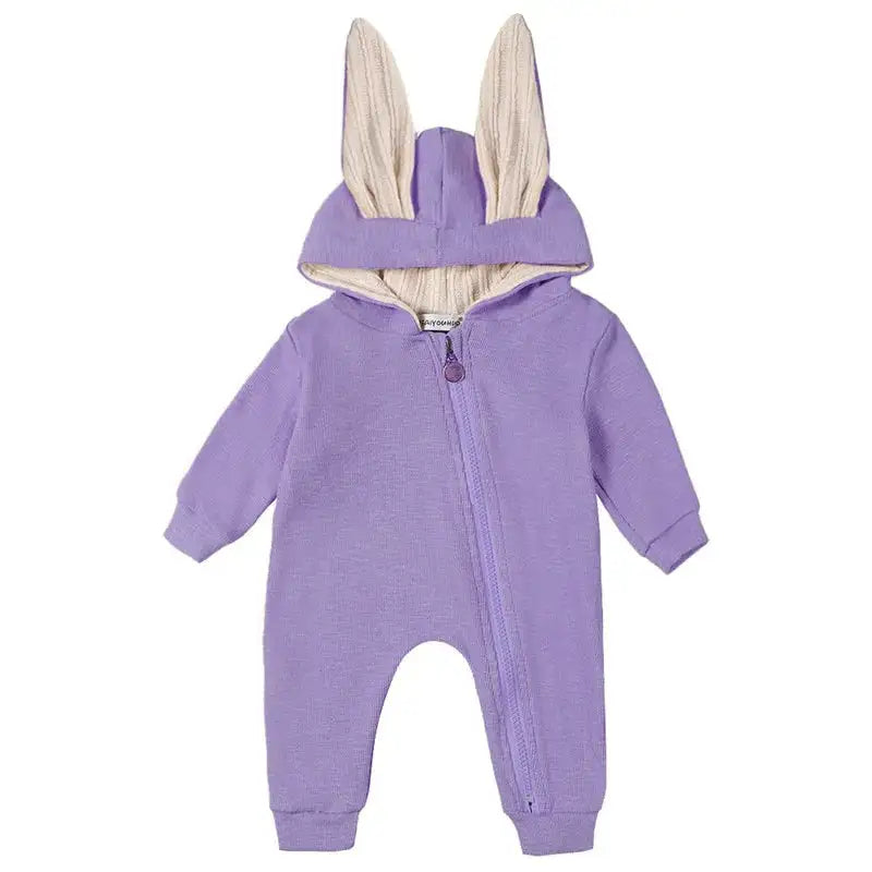 Rabbit Ear Hooded Baby Rompers Purple 12M