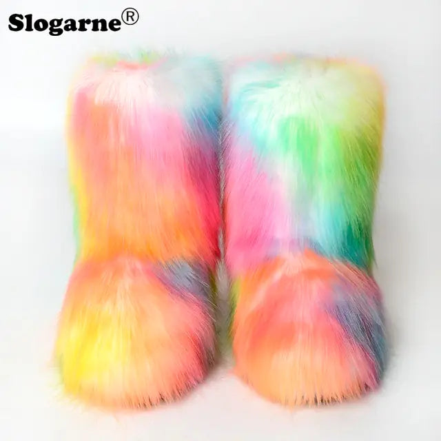 Fluffy Fox Fur Boots Colourful 41