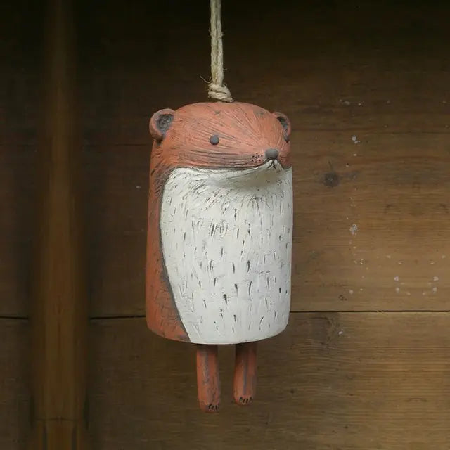 Vintage Animal Bell Wind Chimes White and Brown B-Groundhog