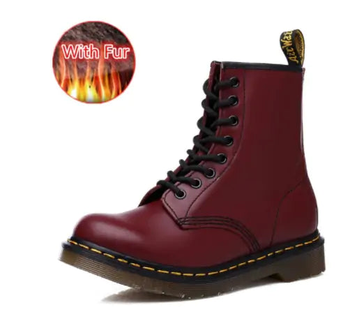 Unisex Leather Boots red with Fur 1460 8