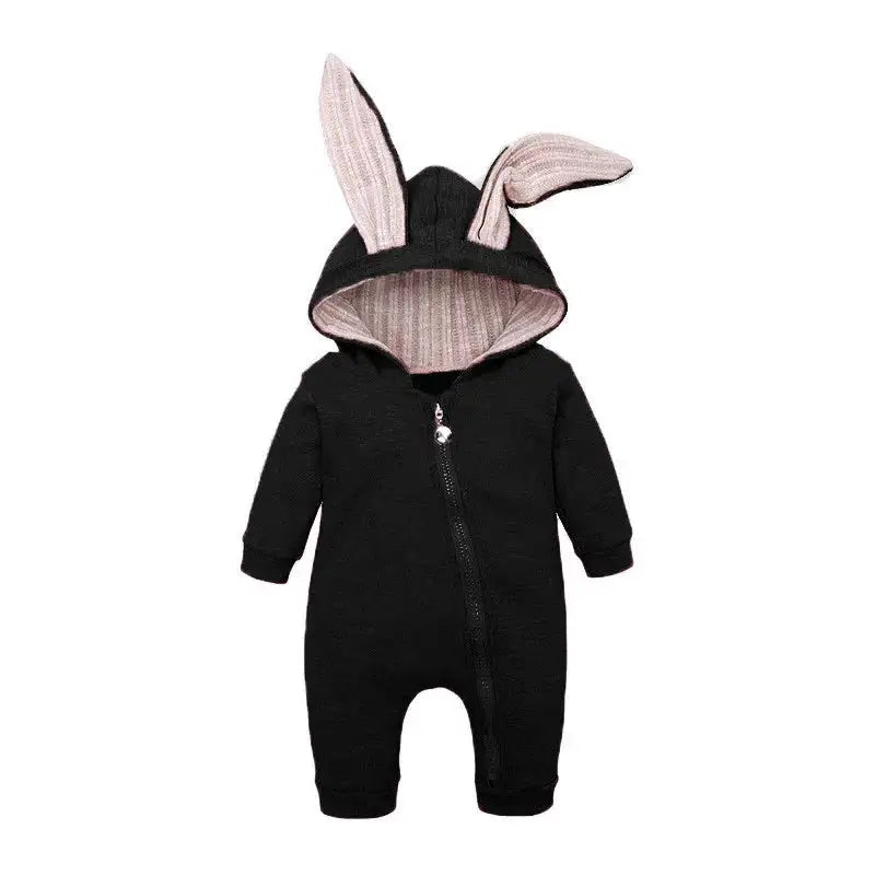 Rabbit Ear Hooded Baby Rompers Black 3M
