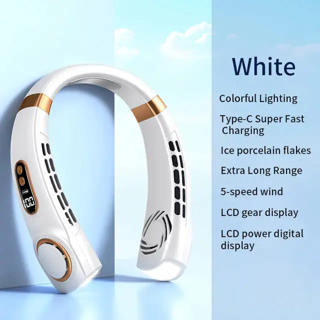 Neck Fan with LED Lights and Type-C Fast Charging White