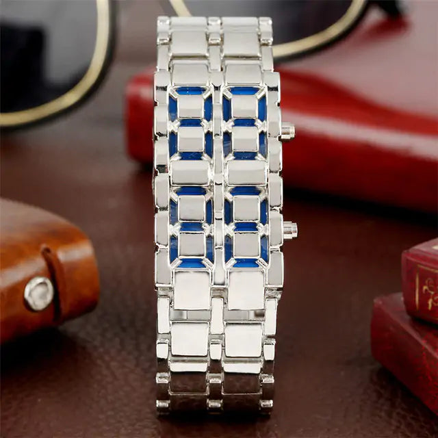 Digital Lava Wrist Watch Silver Metal Blue