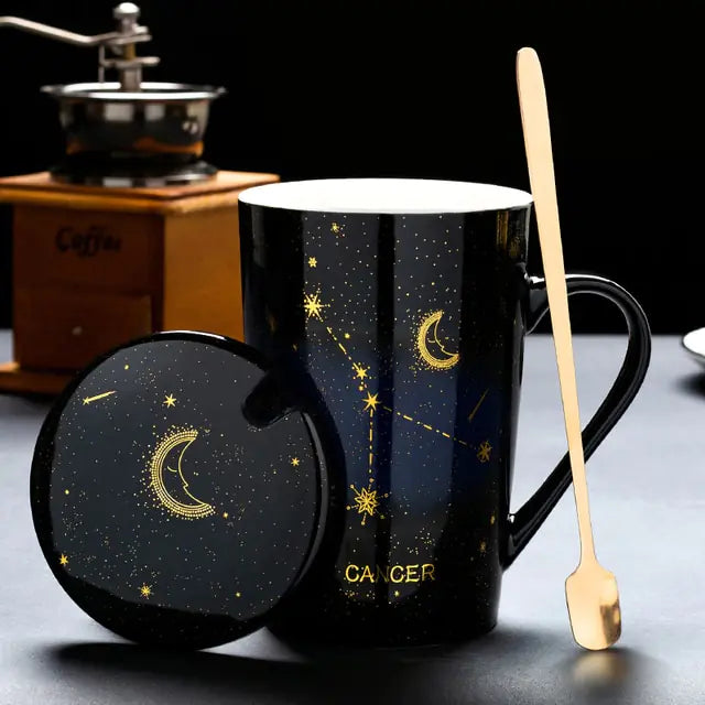12 Constellations Creative Mugs With Spoon Cancer Black 420ml
