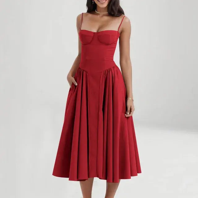 Women Sleeveless Dress Red L