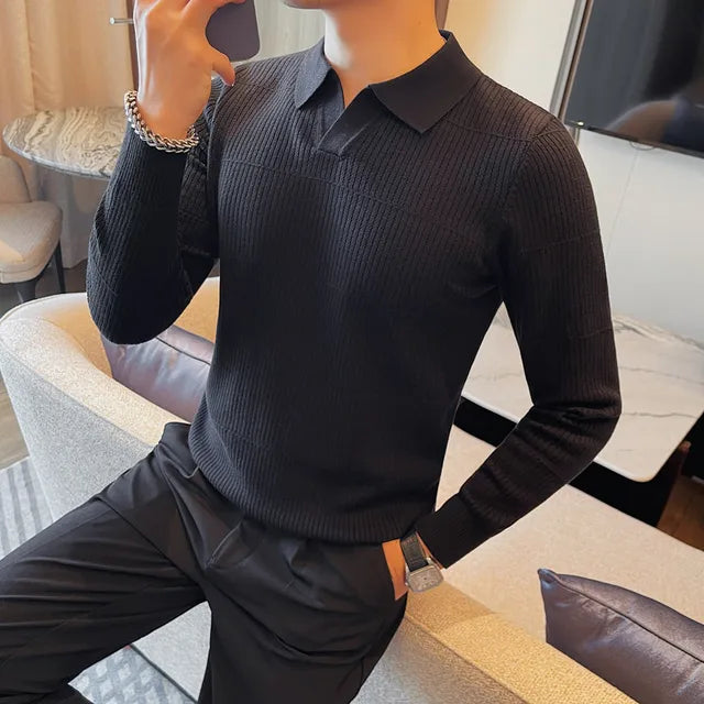 Sweaters/Male Casual Long Sleeve V-neck Knitted Pullover Black Asia 3XL(178cm-80kg)