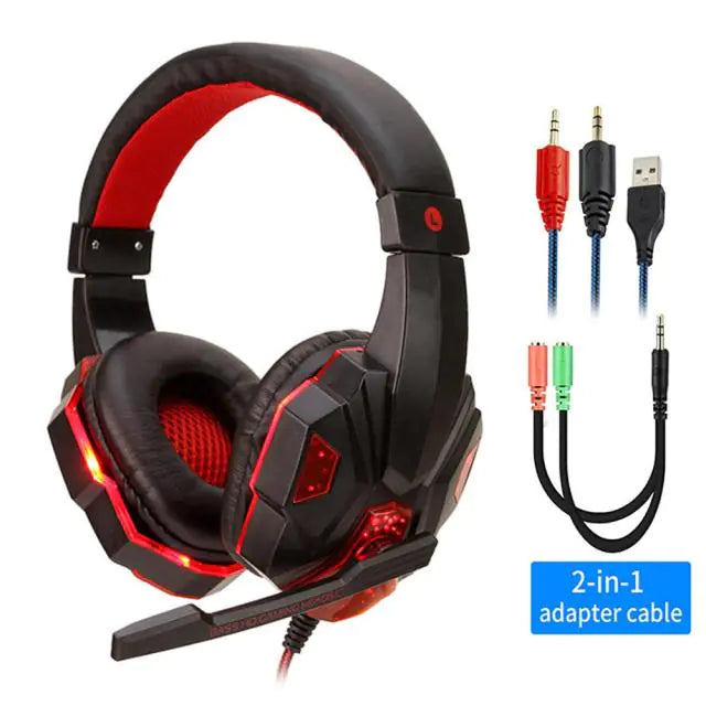 Wired Gamer Headset Black Red With Light