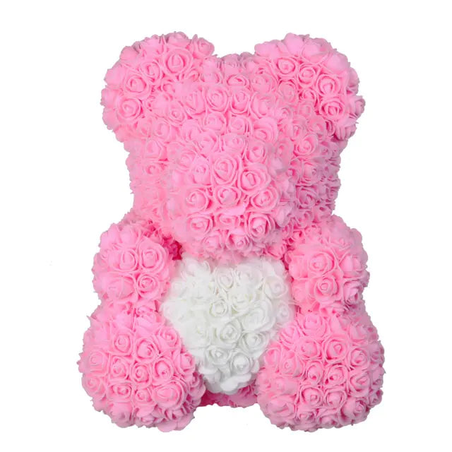 Rose Teddy Bear Pink with White No Box 40cm
