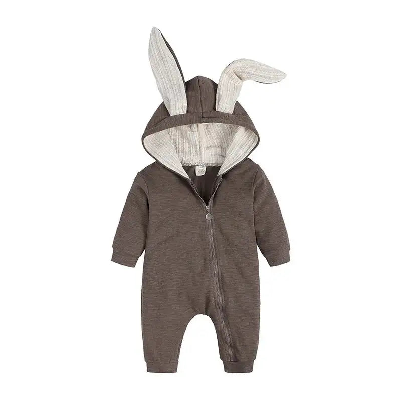 Rabbit Ear Hooded Baby Rompers Brown 3M