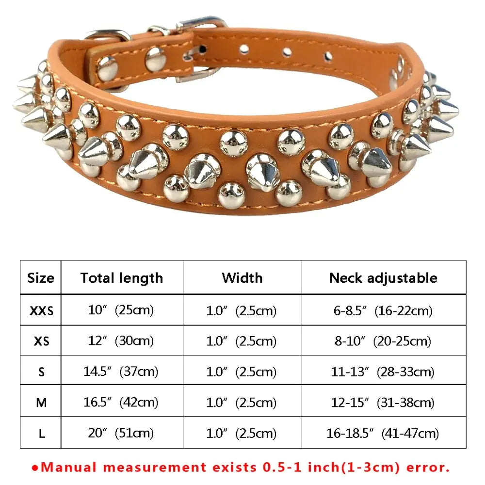 Cone Spikes Dog Collar Brown Large