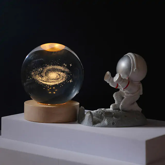 3D Laser Engraved Solar System Ball with LED Light Base Q 8cm