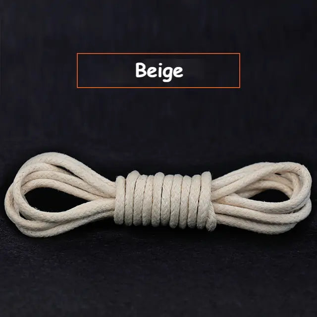 Cotton Waxed Round Shoelaces Set Beige 60cm