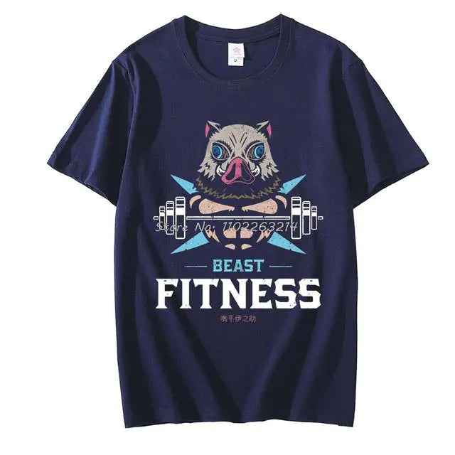 Funny Print Beast T-Shirt Navy Blue S