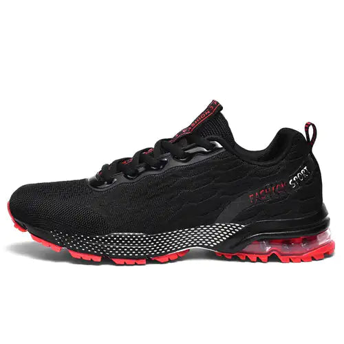 Mens Mesh Breathable Running & Walking Shoes Black red 42