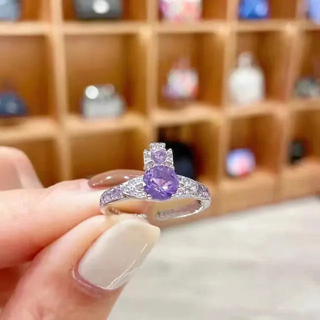Luxury Purple Zircon Ring Crystal Purple Platinum Resizable
