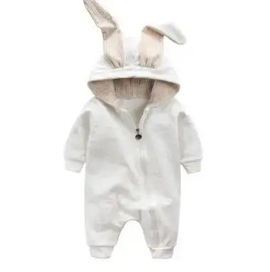 Rabbit Ear Hooded Baby Rompers White 9M