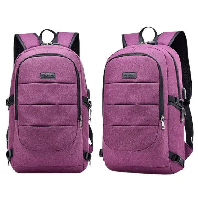 USB Charging Waterproof Backpack Purple