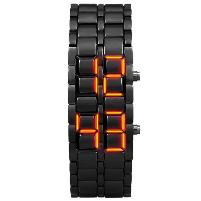 Digital Lava Wristwatch for Men Black Red Lamp