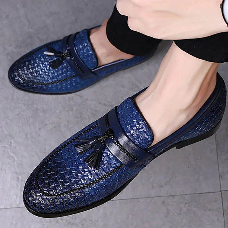 Luxury Italian Style Tassel Leather Loafers Blue 6
