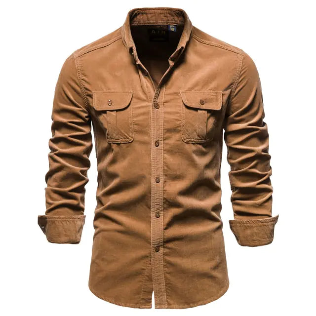 Men's Business Casual Corduroy Shirt Brown L 65-72kg