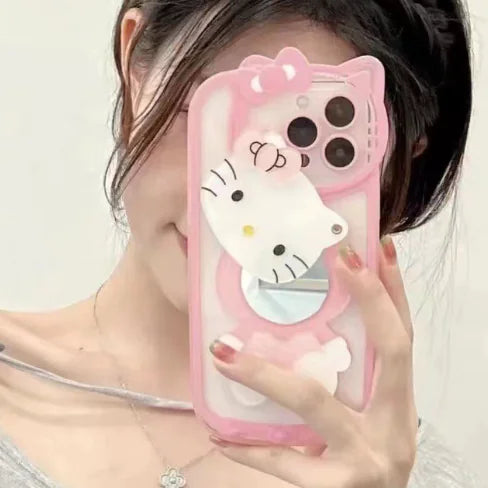 Creative Lens Makeup Mirror Stand Phone Cases For iPhones Pink