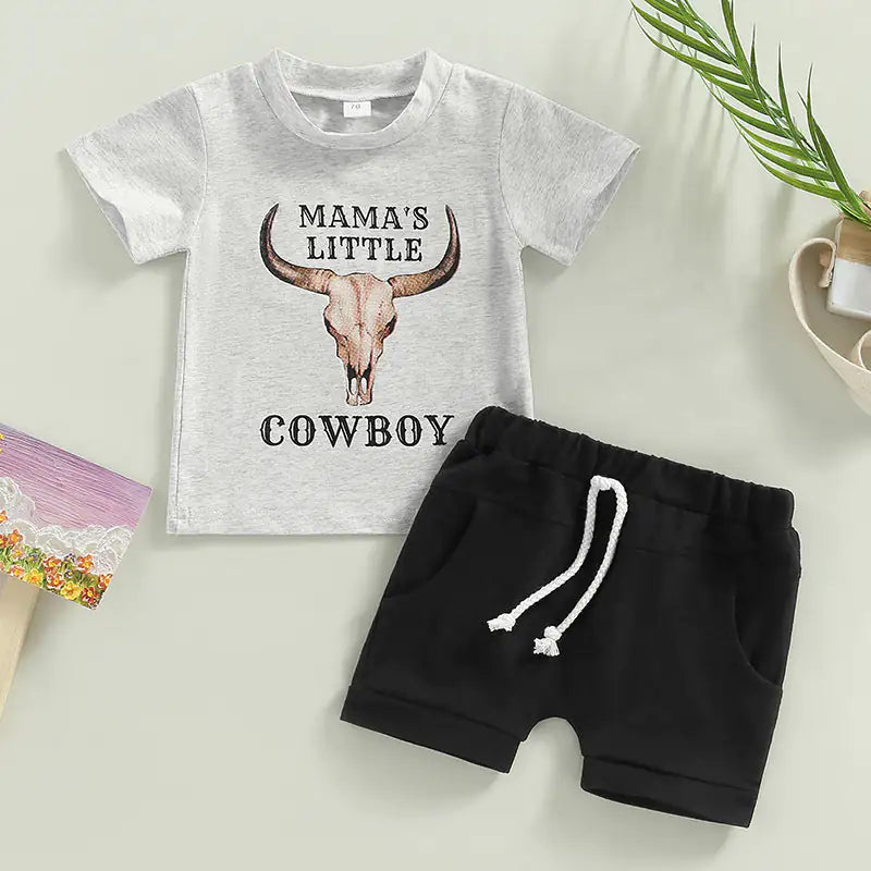 Casual Baby Boy Clothes Suit Cartoon Cow Print Light Gray 90cm