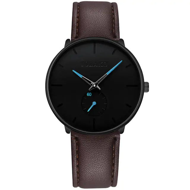 Stainless Mesh Band Watch Leather Brown Blue