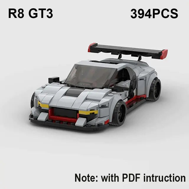 Speed Sports Car Building Blocks Gray R8 GT3 No Box, With Instruction