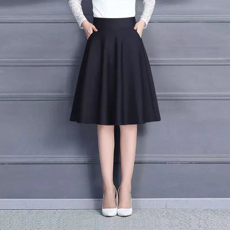 Elegant Skirt with Pockets Black Long XXL