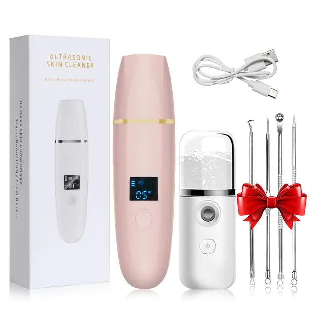 Ultrasonic Skin Scrubber: Facial Cleansing Pink With Gift and Spray