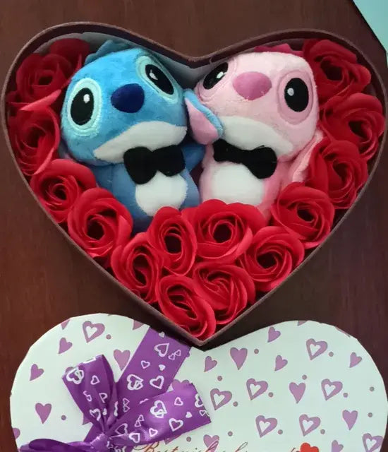 Crafted Plush Toys Red Roses + Blue/Pink Plush