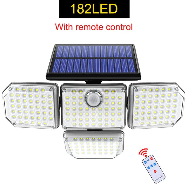 Adjustable Solar LED Security Light Blue/Black/White 182led With Remote