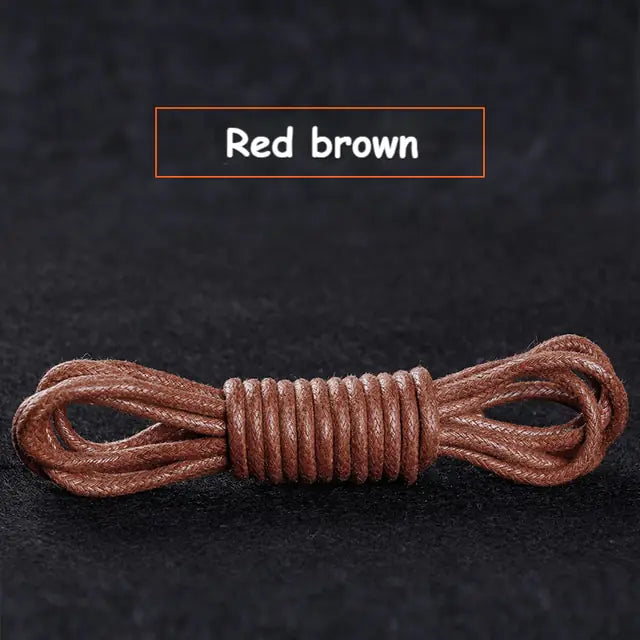 Cotton Waxed Round Shoelaces Set Red Brown 80cm