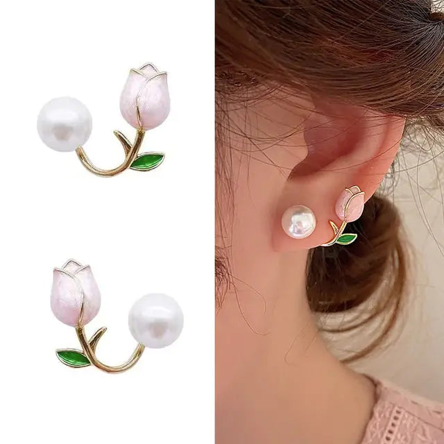 Pink Tulip Flower Earrings Pink 1