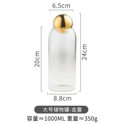 Transparent Glass Sealed Jar Golden Stopper L