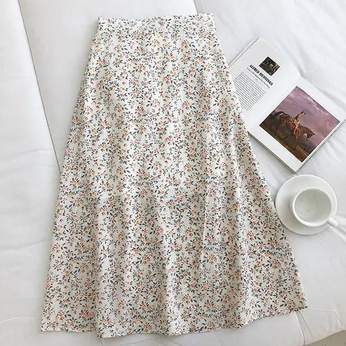 Korean Vintage Floral Slim Versatile High Waist Female Skirt Apricot Length: 75CM Waist: 58CM-68CM Hip: 86CM