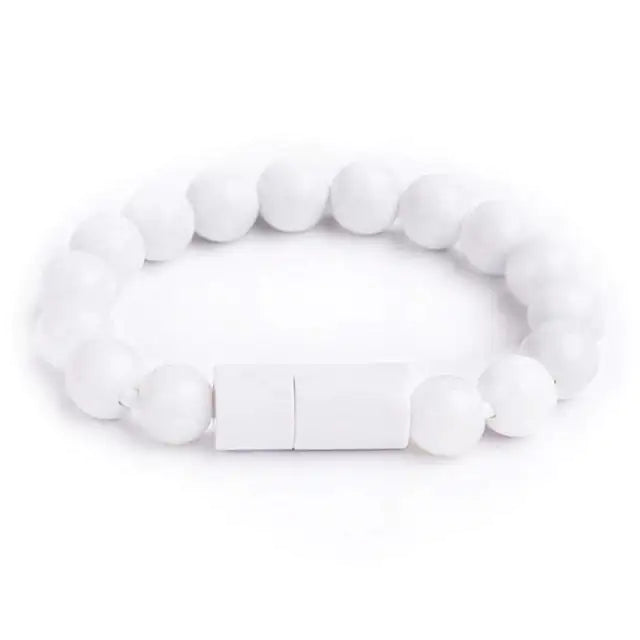 Bead Bracelet USB Charging Cord White Type2 for Android