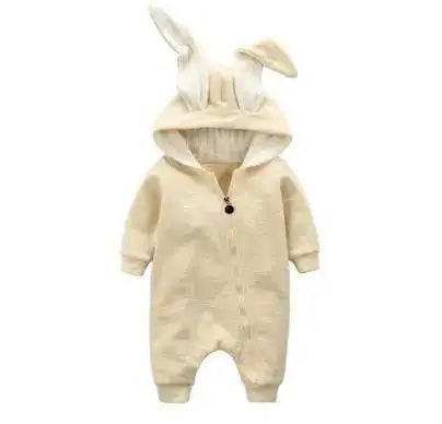 Rabbit Ear Hooded Baby Rompers Beige 3M