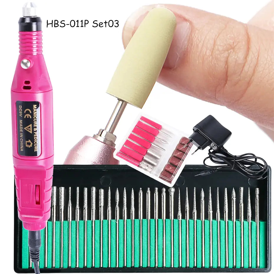 Rechargeable Electric Nail Drill Sets Pink HBS-011P Set03