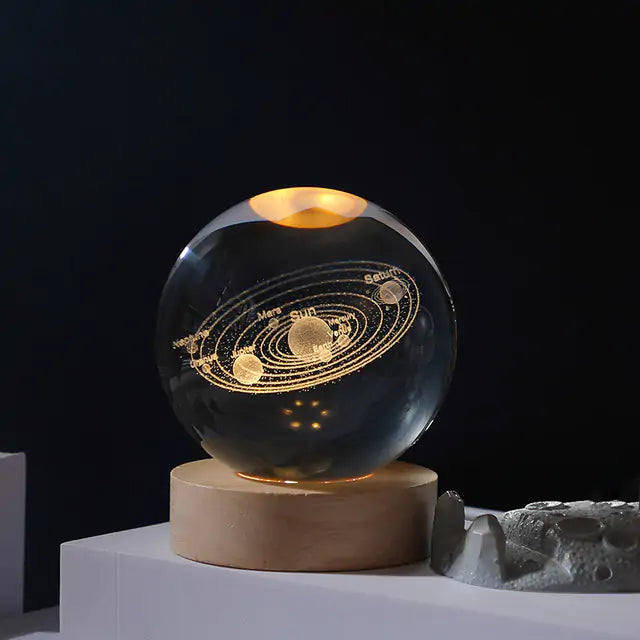 3D Laser Engraved Solar System Ball with LED Light Base G 8cm
