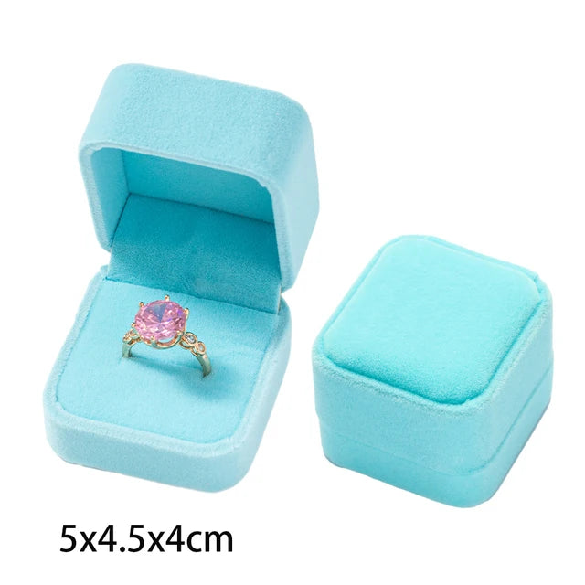 Wholesale Engagement Velvet Earring Ring Packaging Box Sky Blue 5x4.5x4cm