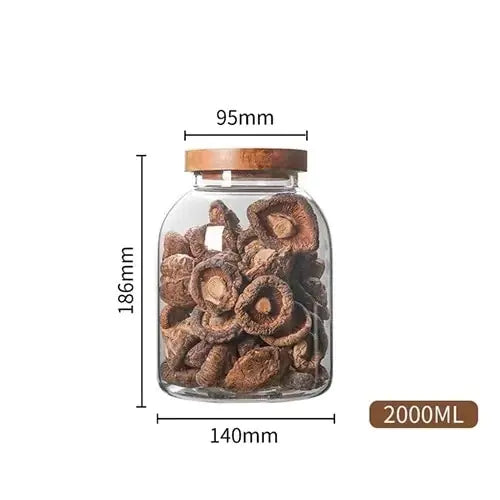 Large-Capacity Glass Jar with Wooden Lid Transparent 2000ML