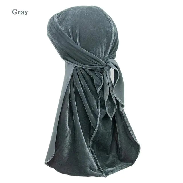 Solid Color Velvet Long Tail Durags Gray