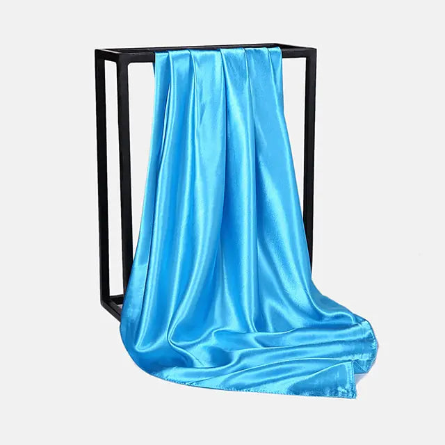 Solid Color Silk Neckerchief Scarf Sky Blue 90x90cm